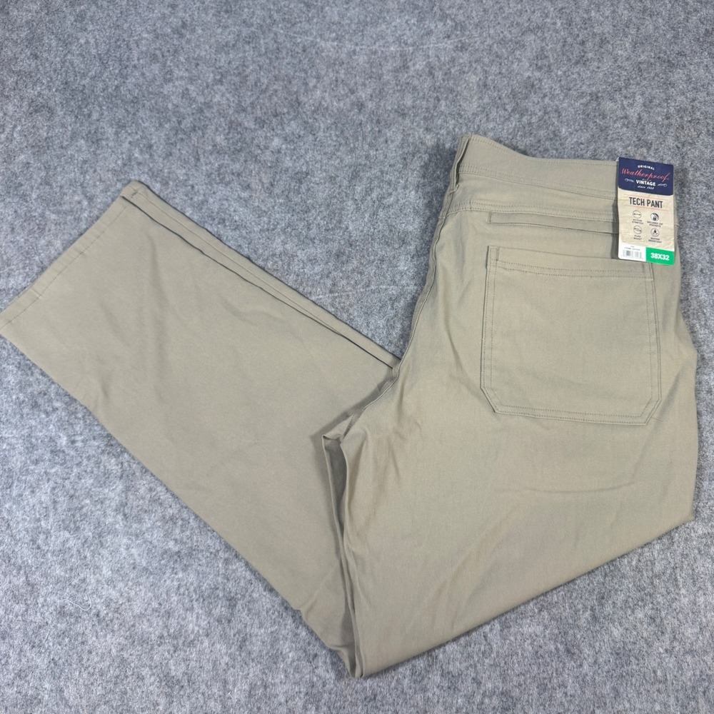Weatherproof Vintage Mens Tech Pant Tan 38x32 Stretch Water Resistant New